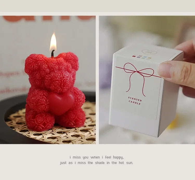 Cute Rose Bear Candle Romantic Cute Soy Wax Aromatherapy Small Scented Relaxing Birthday Wedding Party Gift Home Decor