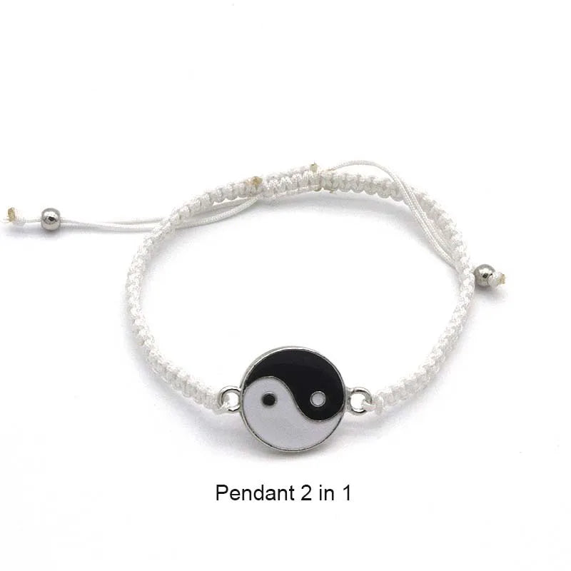 Couple Bracelets Rings Yin Yang Tai Chi Alloy Pendant Adjustable Braid Chain Necklace Matching Lover Bracelet Necklace Earring