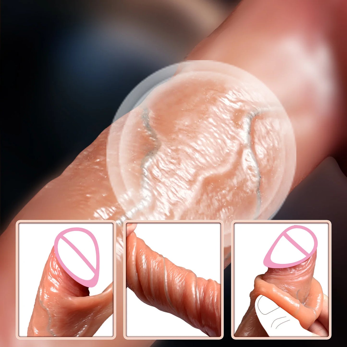 Dildos con chorros, eyaculación a través del escroto, pene con chorros, pene realista, orgasmos vaginales femeninos.