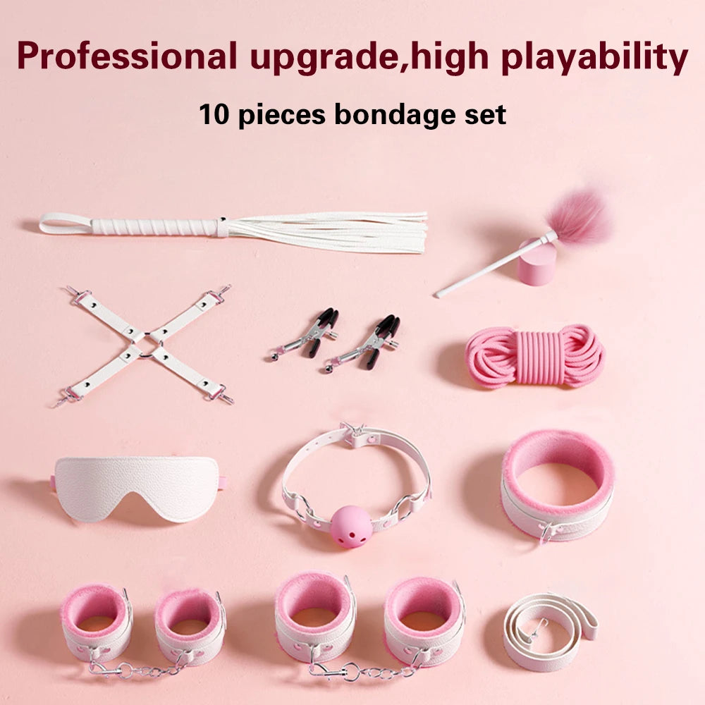 BDSM Bondage Set Restraint Erwachsene Spiel Handschellen Halsband Handgelenk Mundknebel Strap Fetisch SM Sexspielzeug für Frauen Paare Produkt
