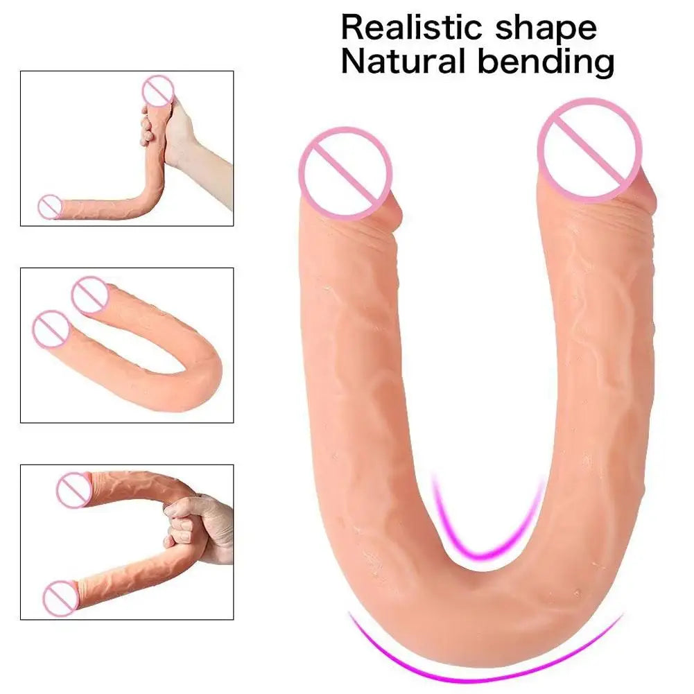 Consolador de doble extremo para mujeres, flexible, realista, doble penetración, juguete para adultos para estimulación vaginal y anal, para lesbianas, doble pene.