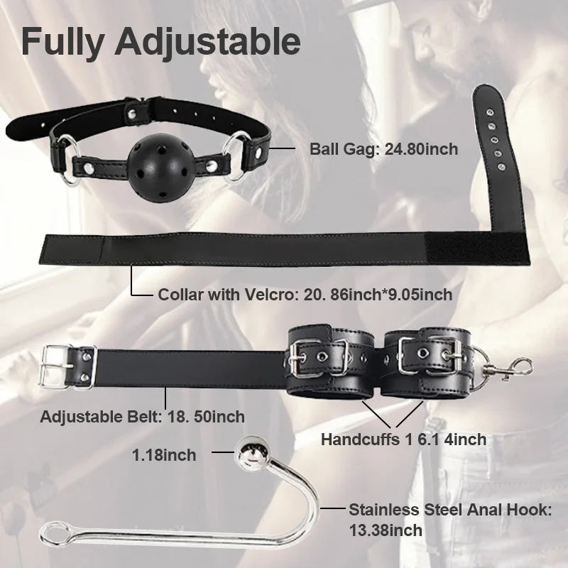 SM Anal Hook Backhand Binding Apertural Plug Porn Metal Bondage Rear Butt Plug Erotic HandCuffs Mouth Gag Adult Sex Toy