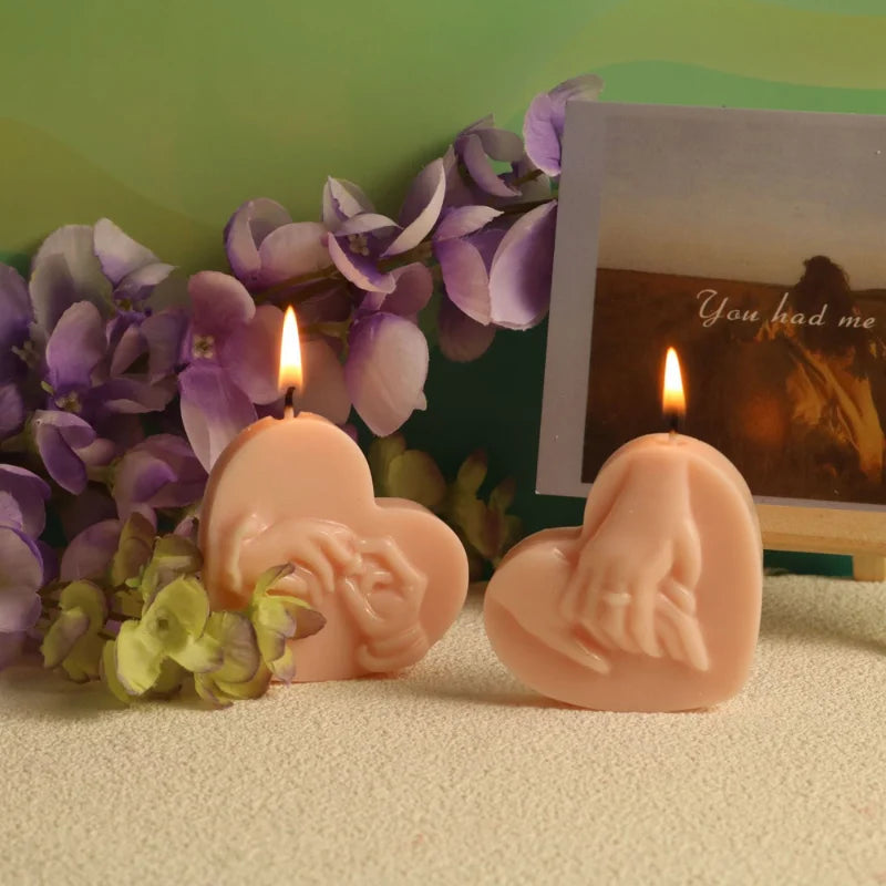 Romantic Couple Hand-in-Heart Silicone Candle Mold DIY Valentine's Day Scented Wax & Soap DIY Love-Themed Craft Molds