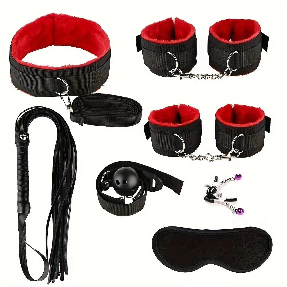 Sex Toy BDSM Kits Plush Bondage Set Handcuffs Sex Games Whip Gag Nipple Clamps Toys For Couples Exotic Accessories No Vibrator