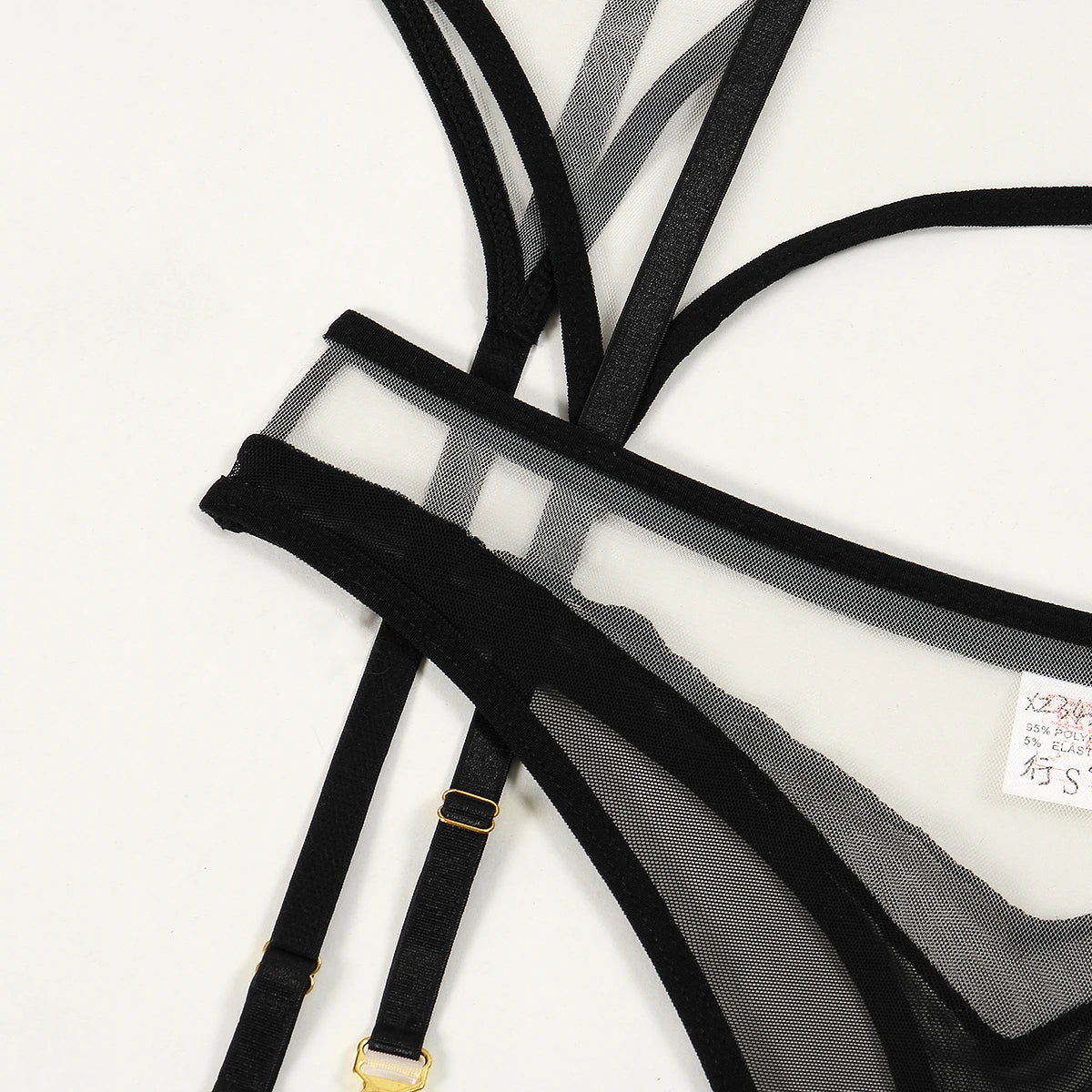 Conjunto de lencería erótica de cuatro piezas con copa triangular, sexy, de malla transparente, novedad de verano de 2024