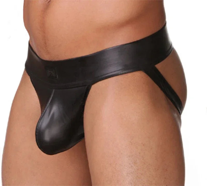 Lencería sexy para hombre, tangas de cuero sintético, suspensorio, tanga, ropa interior erótica, ropa interior masculina atractiva.