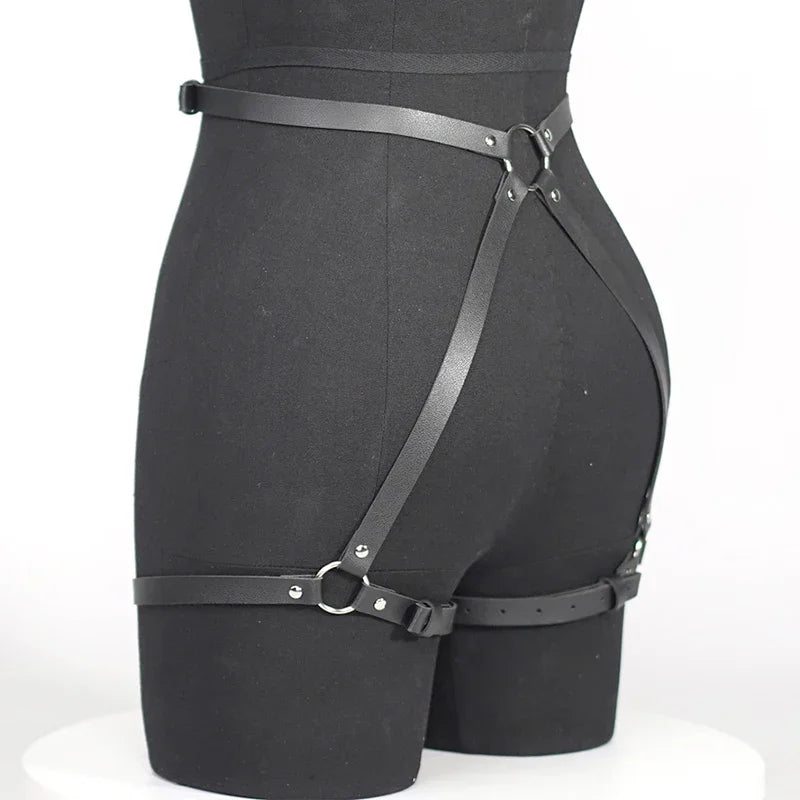 Arnés gótico BDSM de cuero sintético para glúteos y ligas, conjunto de lencería sexy para mujer, arnés de piernas para bondage corporal BDSM, conjuntos eróticos fetiche