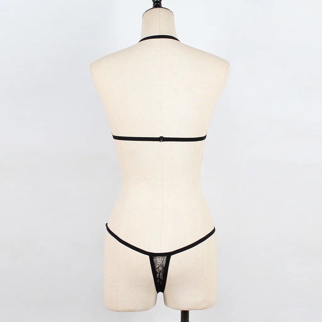 Sexy Bandage Lingerie Set For Women Lace Corsets Women Perspective Porn Bra And Thong Set Ultra Thin Sexy Lingerie LenceríA