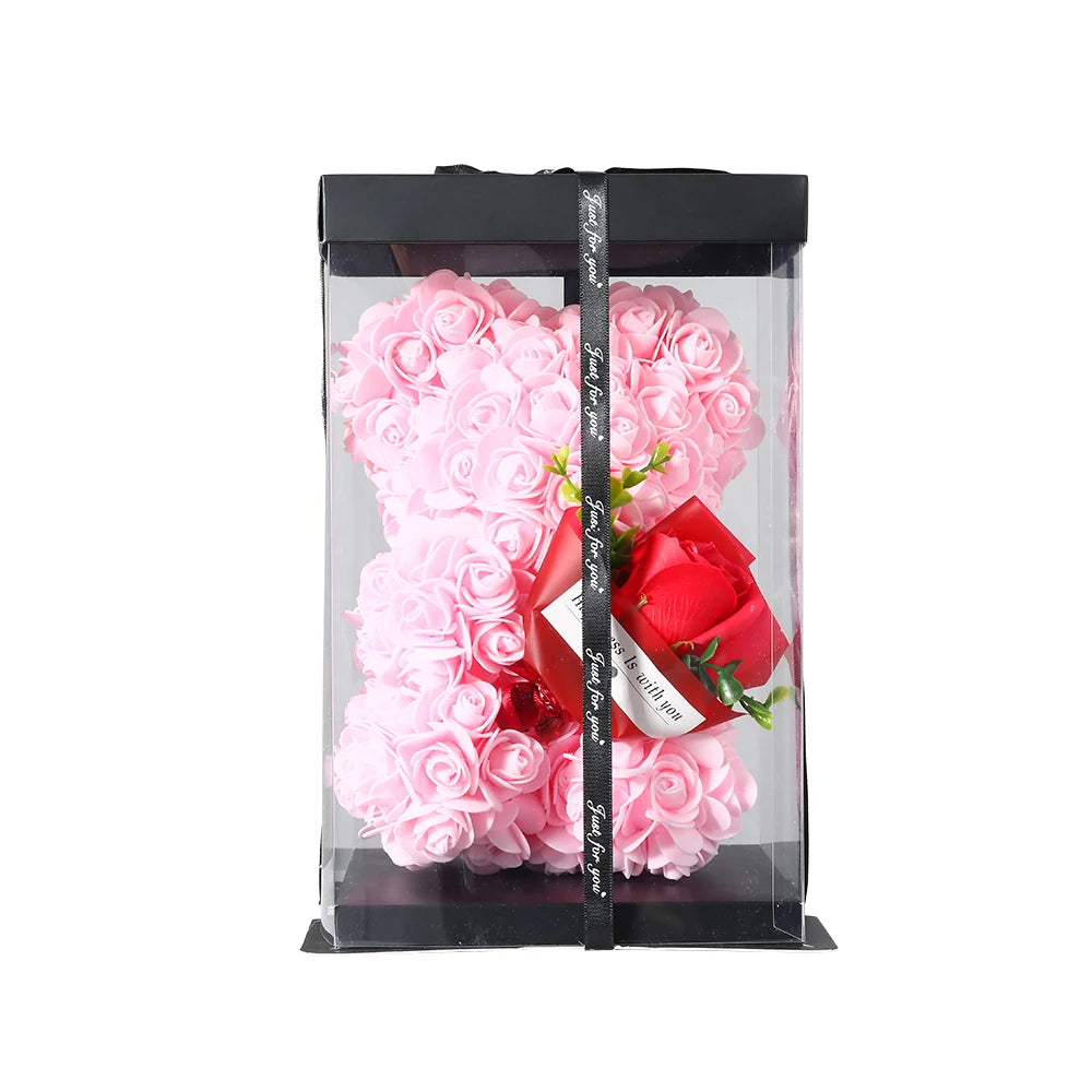 Artificial Flower 25cm Teddy Rose Bear With Box Light Valentine's Day Gift Mom Girlfriend Anniversary Wedding Birthday Decoratio