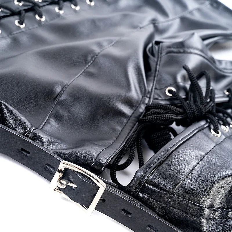 Disfraces sexys de bondage BDSM para adultos con camisola de cuero sintético para la parte superior del cuerpo, para parejas, juegos de rol de esclavos, juguetes sexuales.