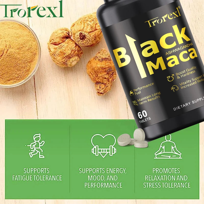 Maca negra natural para potenciar la erección, suplementos para aumentar el volumen y la fuerza masculina, cápsula de máxima resistencia para hombres.