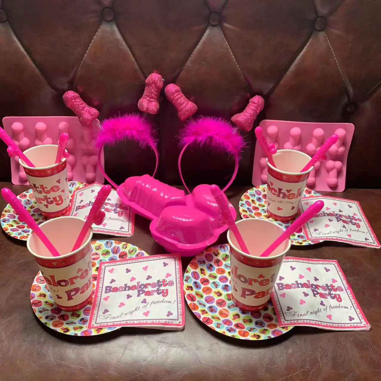 Bachelorette Party Accessories Rose Pink Funny Penis Table Decorations Dick Straw Plate Cups Wedding Favor Ideas Gift for Guest
