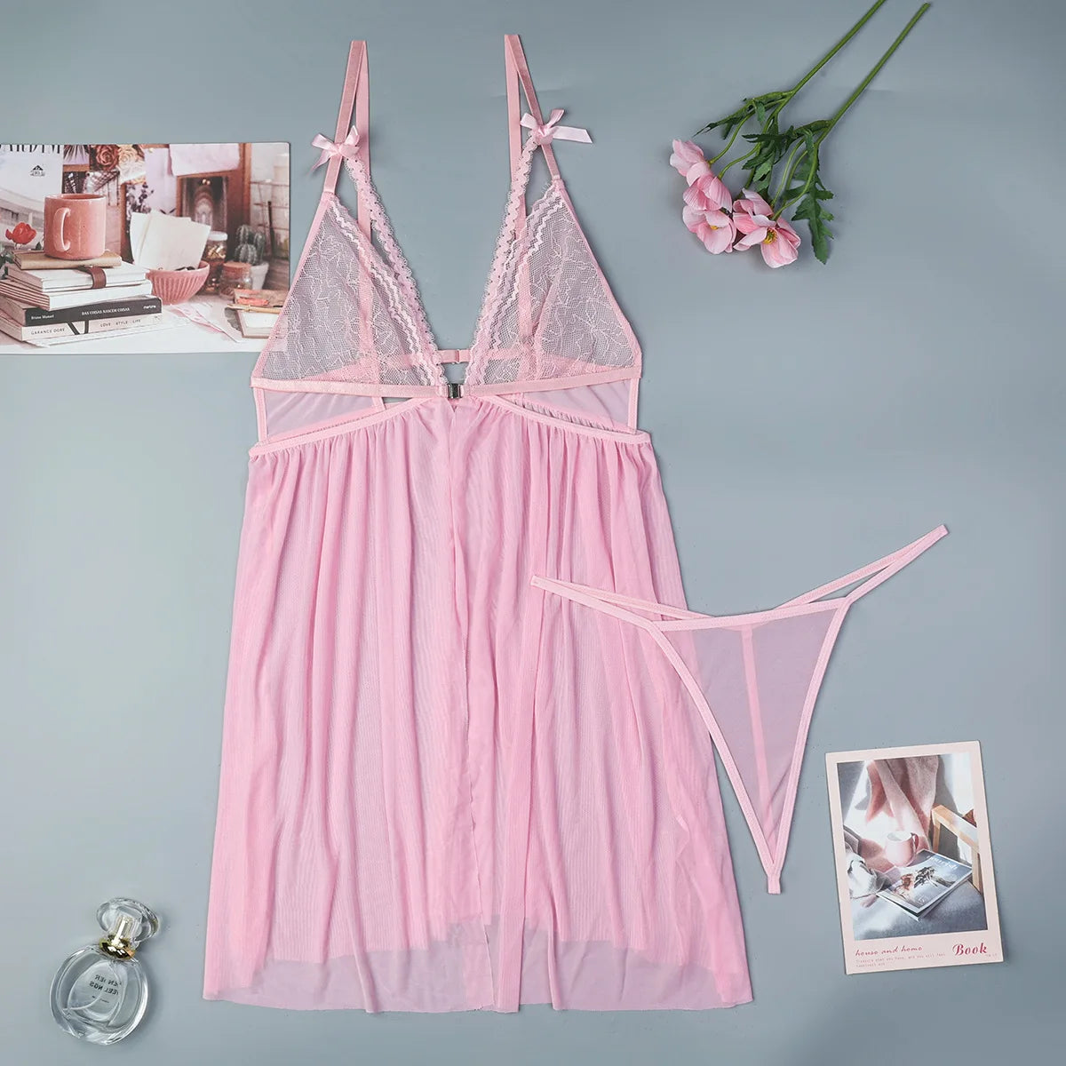 Lencería sexy para mujer, ropa interior erótica transparente, camisón con tanga, ropa de dormir