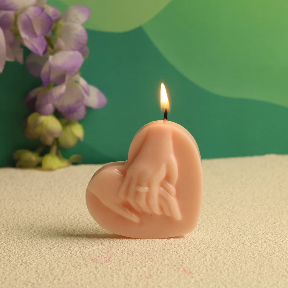 Romantic Couple Hand-in-Heart Silicone Candle Mold DIY Valentine's Day Scented Wax & Soap DIY Love-Themed Craft Molds
