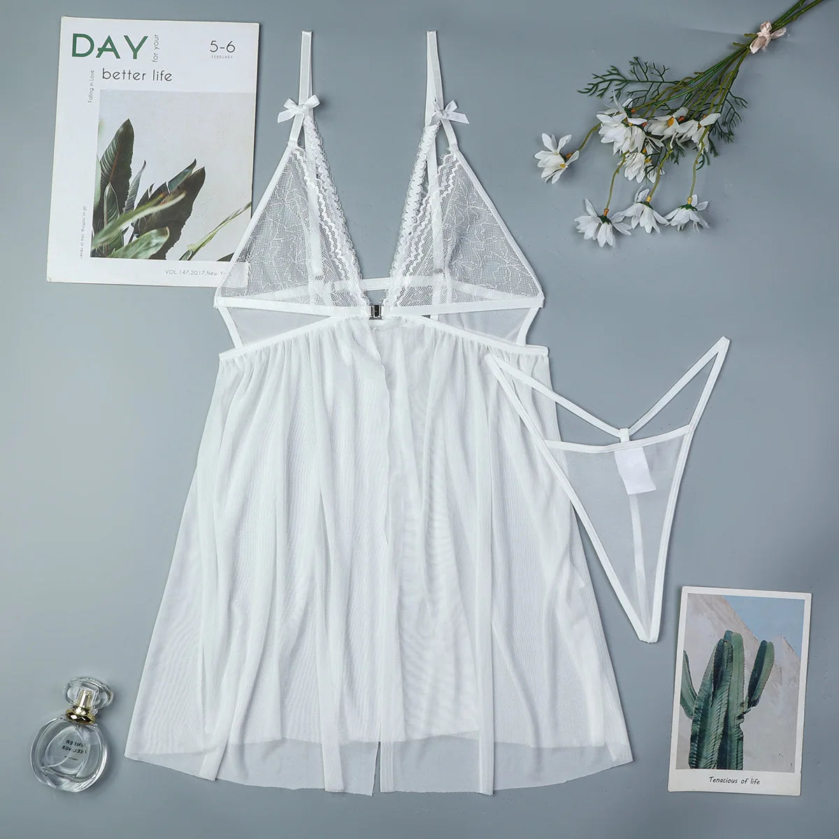 Lencería sexy para mujer, ropa interior erótica transparente, camisón con tanga, ropa de dormir