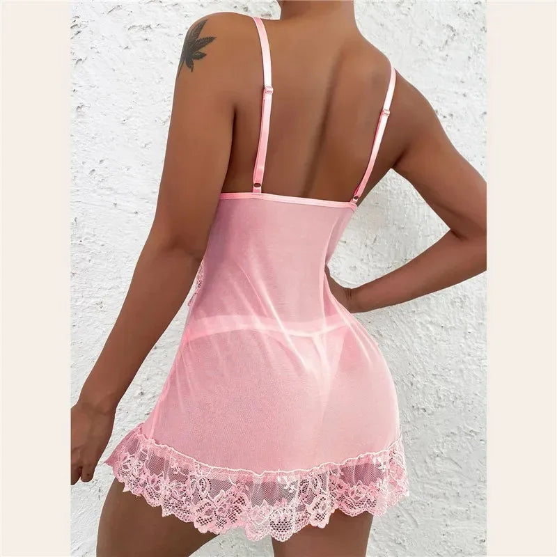 Lencería sexy para mujer, vestido transparente, vestido sin entrepierna, disfraz erótico femenino, conjunto de ropa interior sexy con escote en V profundo, camisón