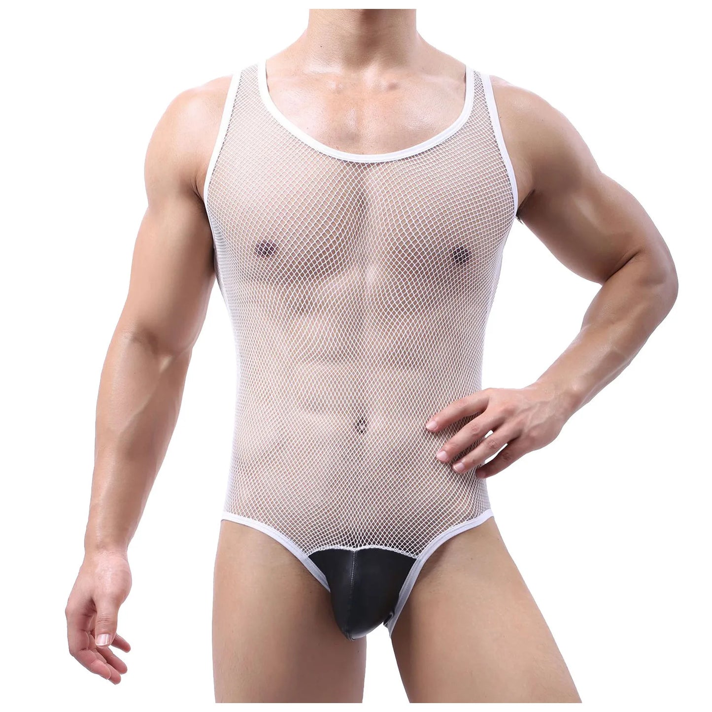 Camisetas interiores sexys para hombre, lencería gay de malla transparente, mono de lucha libre, leotardo, pijama de una pieza, ropa interior transparente