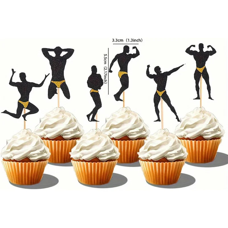 12Pcs Bachelorette Party Cupcake Toppers Beefcake Cupcake Picks Wedding Engagement Bridal Shower Birthday Party Decorations
