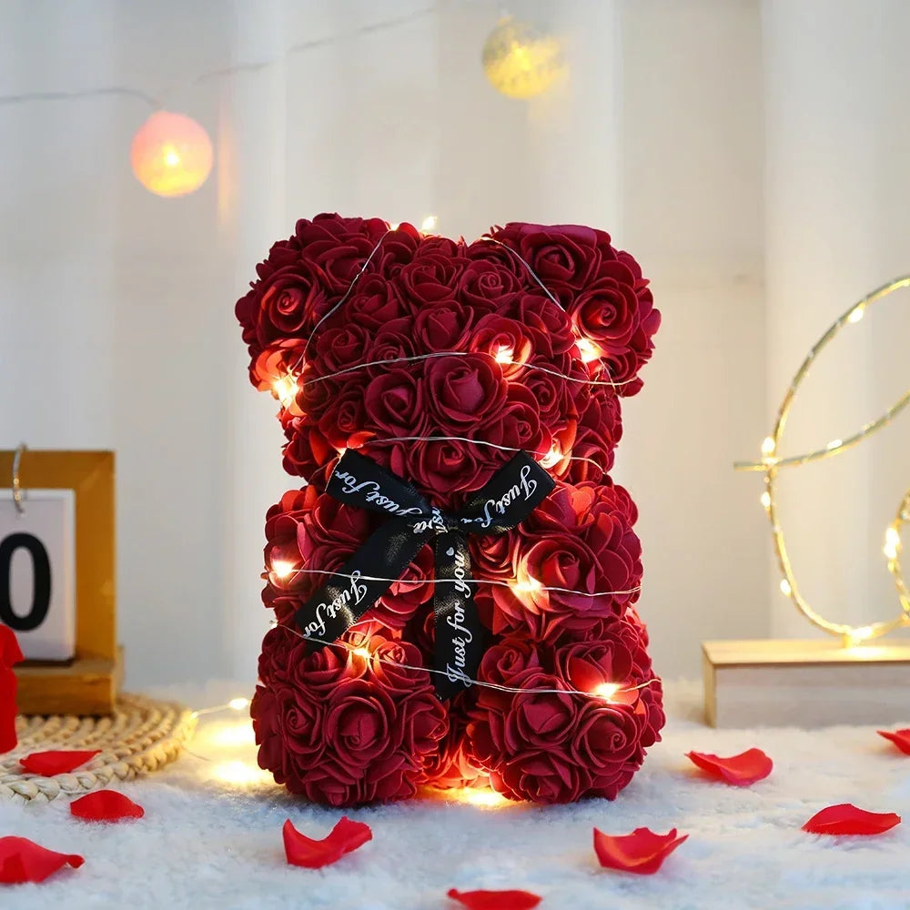 Eternal Flower 25cm Artificial Teddy Rose Flower Bear with Box Romantic Gift Girlfriend Women Mother Birthday Wedding Party Deco