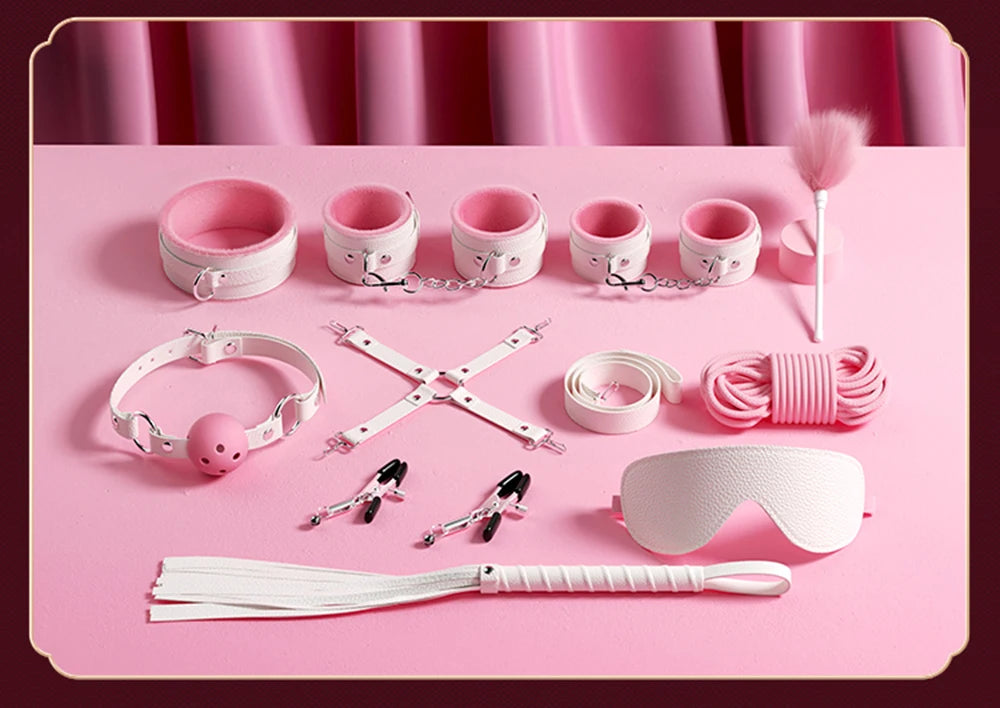 BDSM Bondage Set Restraint Erwachsene Spiel Handschellen Halsband Handgelenk Mundknebel Strap Fetisch SM Sexspielzeug für Frauen Paare Produkt