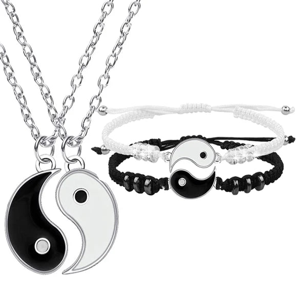 Couple Bracelets Rings Yin Yang Tai Chi Alloy Pendant Adjustable Braid Chain Necklace Matching Lover Bracelet Necklace Earring