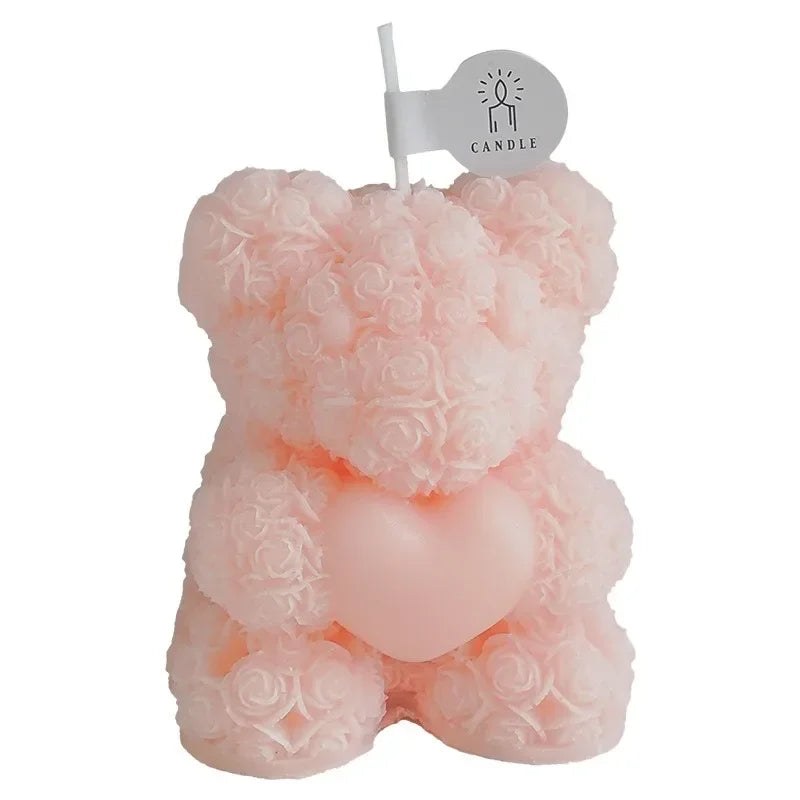 Cute Rose Bear Candle Romantic Cute Soy Wax Aromatherapy Small Scented Relaxing Birthday Wedding Party Gift Home Decor