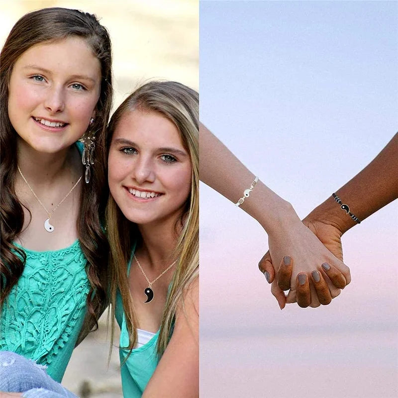 Couple Bracelets Rings Yin Yang Tai Chi Alloy Pendant Adjustable Braid Chain Necklace Matching Lover Bracelet Necklace Earring