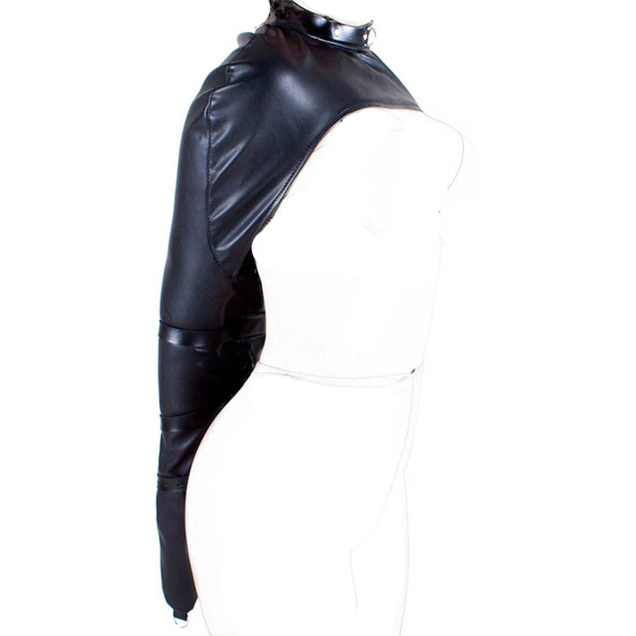 BDSM Sex Bondage Arm Binder, Detrás de la espalda, Camisa de fuerza, SM Leather Arm Binder Restraint, Guante de esclavo con cerradura y correa de hombro