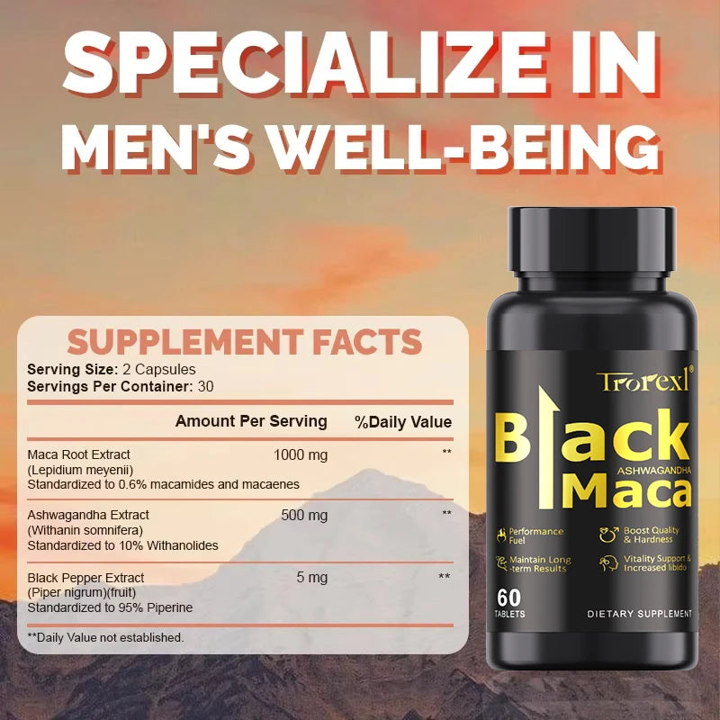 Männliche Steigerung der Libido Bio-Maca - 60 Tabletten 100 % rein Nicht-GVO Unterstützt reproduktive Gesundheit Natürlicher Energiespender Schnell wirkend