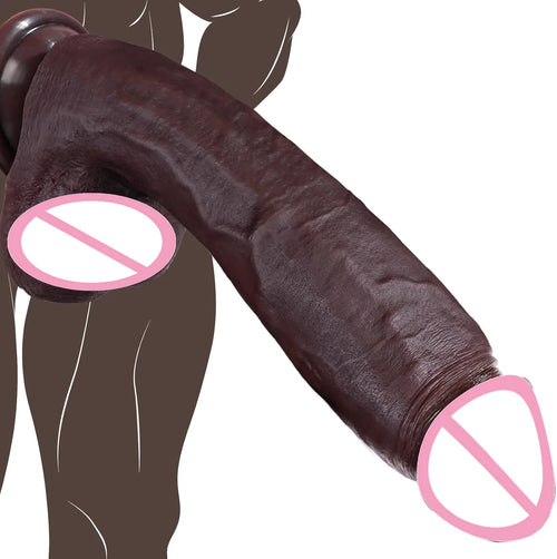 Juguete sexual de consolador negro grande simulado, consolador enorme y grueso con apariencia de piel, con consolador de silicona realista con ventosas