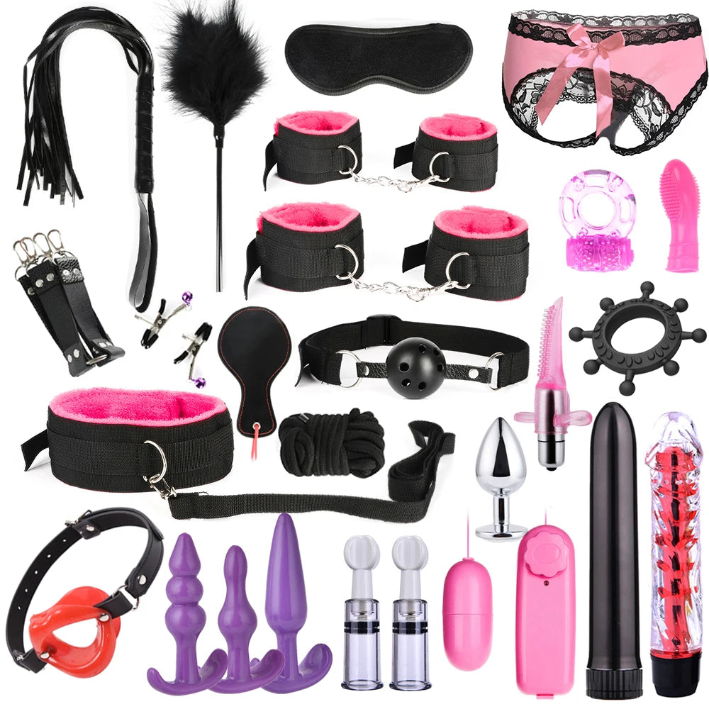 Kits de juguetes sexuales BDSM para adultos, juegos eróticos, máscara de bondage, esposas de plumas, esposas de tobillo y ataduras para parejas, accesorios sexuales para mayores de 18 años.