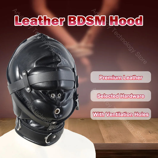 Capucha de cuero BDSM, ajustable, cubre toda la cabeza, juego sexual sádico, castigo, entrenamiento de bondage BDSM, juguetes sexuales para parejas.