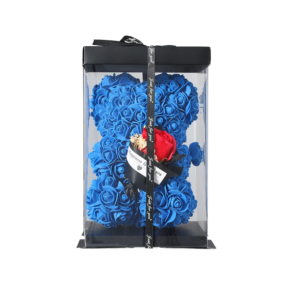 Artificial Flower 25cm Teddy Rose Bear With Box Light Valentine's Day Gift Mom Girlfriend Anniversary Wedding Birthday Decoratio