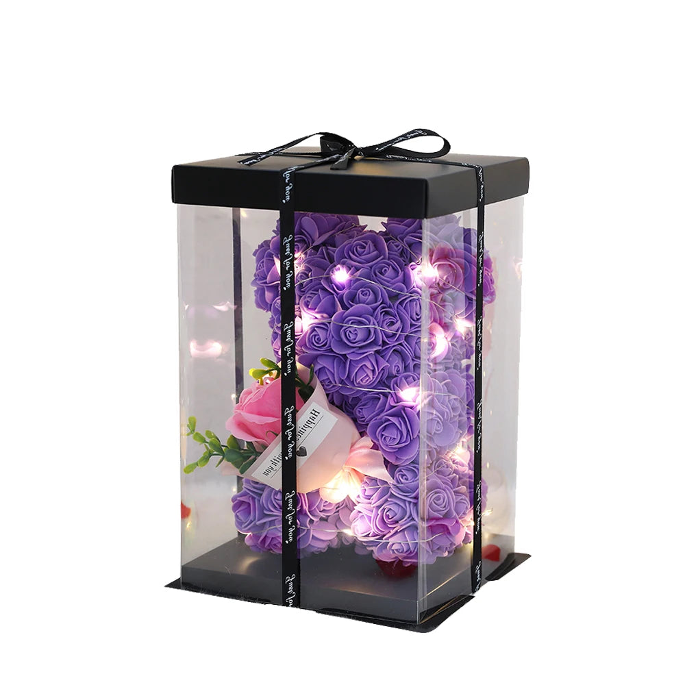 Artificial Flower 25cm Teddy Rose Bear With Box Light Valentine's Day Gift Mom Girlfriend Anniversary Wedding Birthday Decoratio
