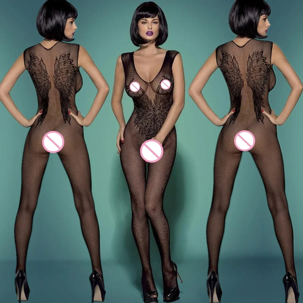 XXXL Einteiler Sexy Dessous Damen Erotische Nachtwäsche Offener Schritt Vollbodystocking Netzstrumpfhose Erotische Dessous Kleidung