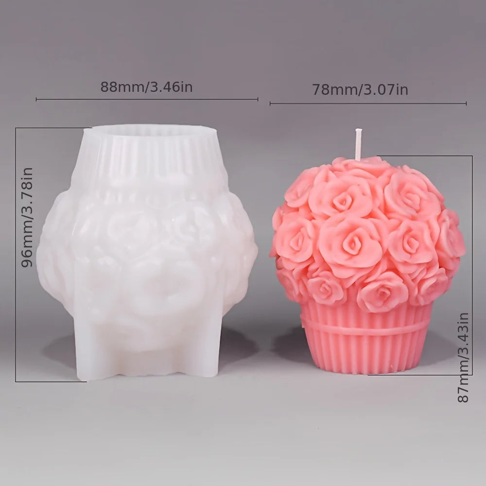 Romantic Rose Flower Column Wedding Candle Rattan Peony Soap Silicone Mould Valentine's Day Chocolate Candlelight Dinner Decor