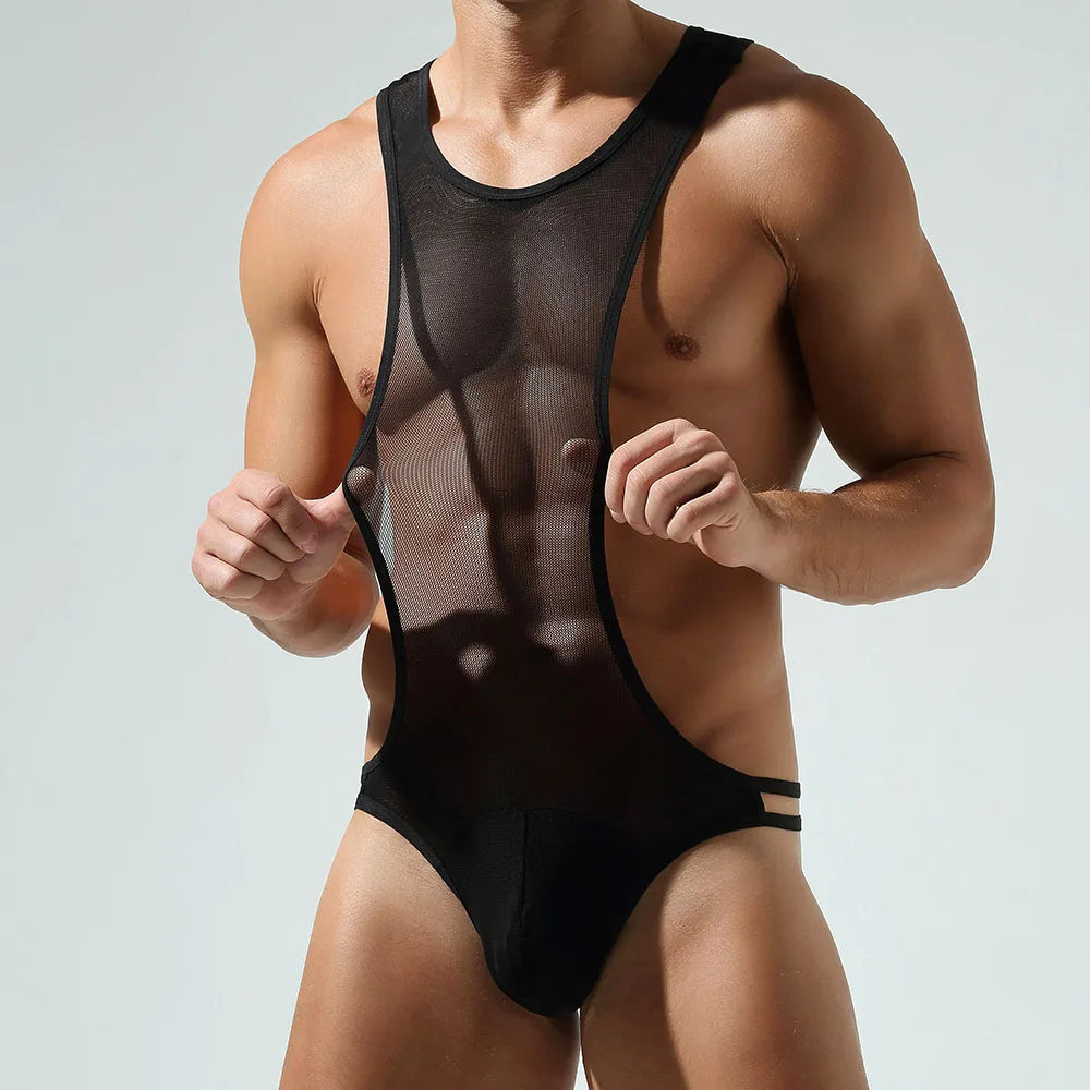 Sexy Männer Unterwäsche T-Back Bodysuit Jumpsuit Stretch Nylon Man Harness Herren Tangas Jockstrap Sissy Tanga Hombre Slip Dessous