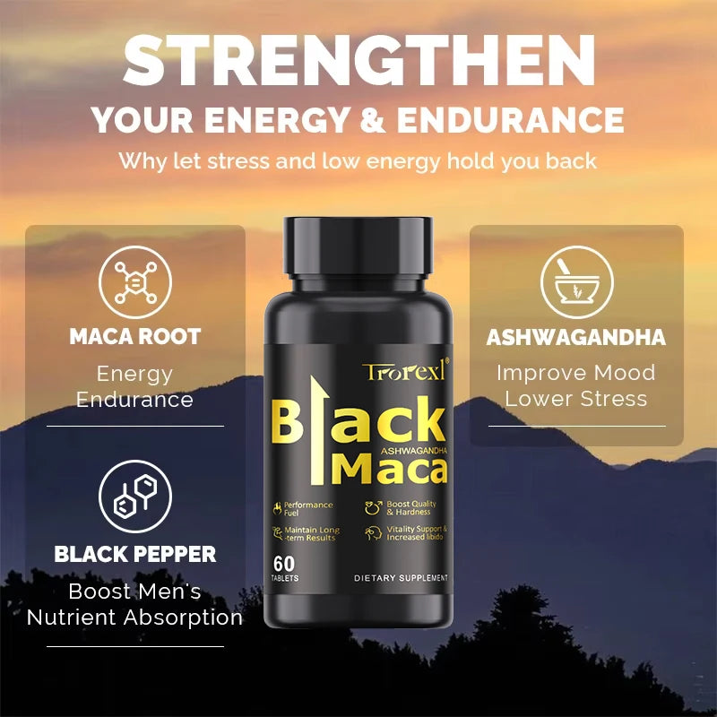 Männliche Steigerung der Libido Bio-Maca - 60 Tabletten 100 % rein Nicht-GVO Unterstützt reproduktive Gesundheit Natürlicher Energiespender Schnell wirkend
