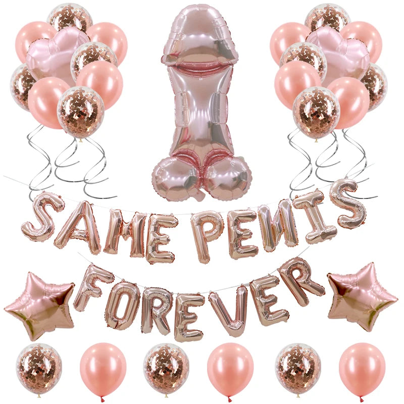 Bachelorette Party Decorations Same Penis Forever Foil Balloon Set Hen Party Accessories Globos Wiht Rose Gold Confetti Ballon