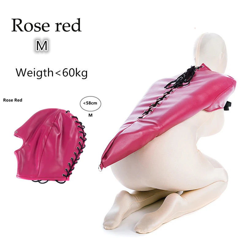 BDSM-Armbinder aus Leder, Zwangsjacke hinter dem Rücken, SM-Bondage-Handschuh, Sklavenhaubenmaske mit offenem Mund, Cosplay-Sexspielzeug für Erwachsene