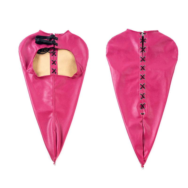 BDSM-Armbinder aus Leder, Zwangsjacke hinter dem Rücken, SM-Bondage-Handschuh, Sklavenhaubenmaske mit offenem Mund, Cosplay-Sexspielzeug für Erwachsene