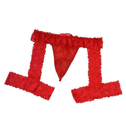 Lencería sexy para él, tanga de encaje estilo liguero, ropa interior con tanga transparente debajo de los pantalones, ropa interior de fantasía para hombres