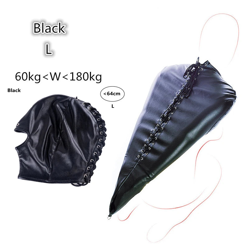 BDSM-Armbinder aus Leder, Zwangsjacke hinter dem Rücken, SM-Bondage-Handschuh, Sklavenhaubenmaske mit offenem Mund, Cosplay-Sexspielzeug für Erwachsene