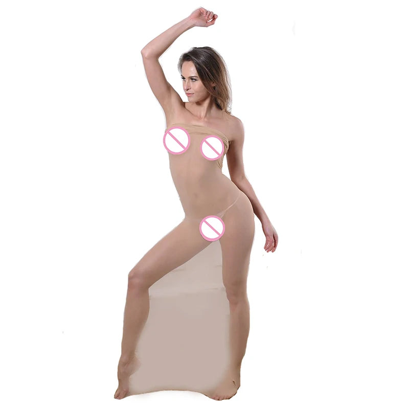 Bodystocking, pantimedias, lencería sexy BDSM transparente, medias de cuerpo entero con funda tipo saco