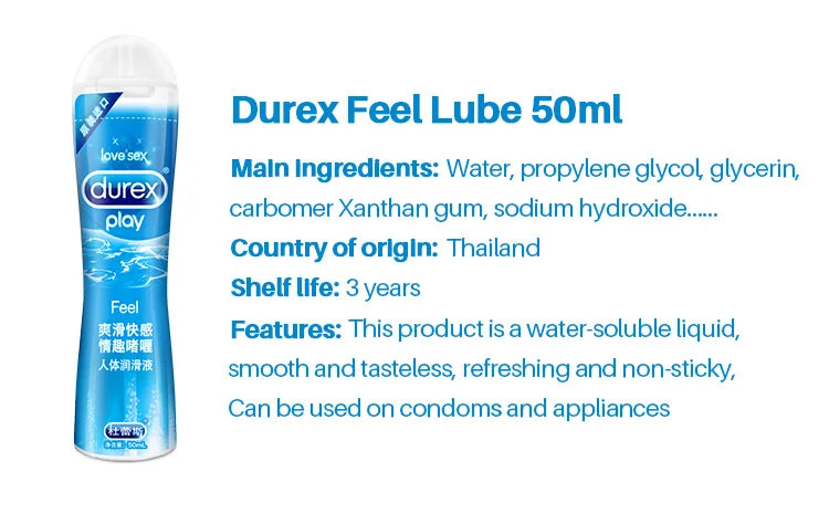 Durex 50 ml Gleitmittel auf Wasserbasis, Anal-Masturbations-Gleitmittel, Penis-Gel, Massageöl, Vaginal-Sexprodukte für Paare