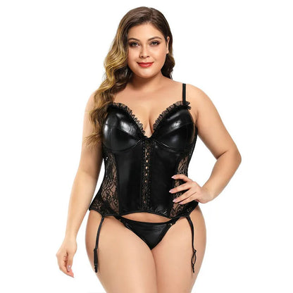 Damen Sexy Korsett Dessous Plus Size Hot Sexy Schwarzer Spitzen-BH Verstellbare Träger Korsett Top Weibliche schlanke Taille Bustier Mieder