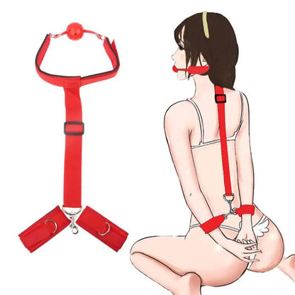 Juego de bondage BDSM para adultos, esposas, collar, muñeca, mordaza, correa, fetiche, SM, juguete sexual para mujeres y parejas, sin vibrador