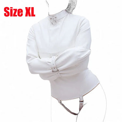 Camisa de fuerza de cuero para ataduras sexuales BDSM, disfraz sexy para cosplay, juguetes sexuales para mujeres