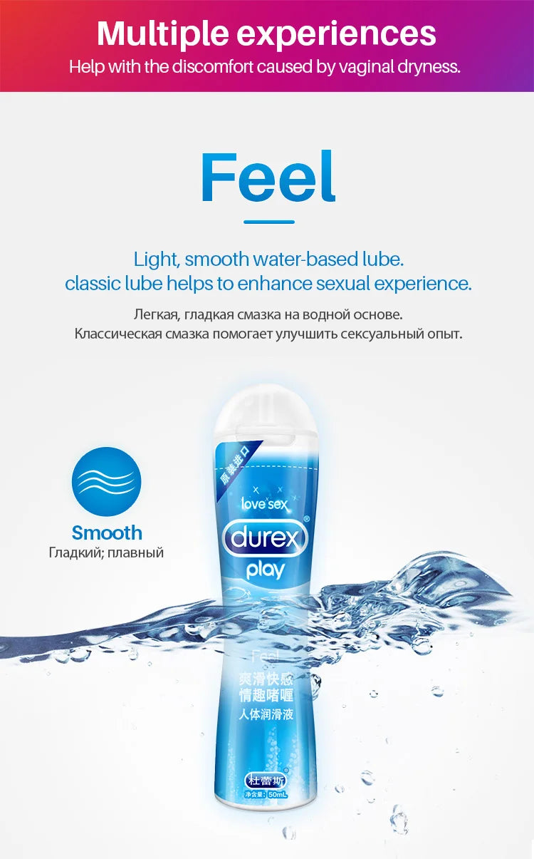 Durex 50 ml Gleitmittel auf Wasserbasis, Anal-Masturbations-Gleitmittel, Penis-Gel, Massageöl, Vaginal-Sexprodukte für Paare