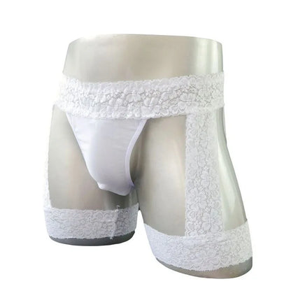 Lencería sexy para él, tanga de encaje estilo liguero, ropa interior con tanga transparente debajo de los pantalones, ropa interior de fantasía para hombres